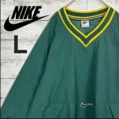 NIKEナイキ ナイロンジャケット ワンポイント刺繍ロゴ 緑L Vネック