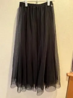 LOWRYS FARM チュールフレアロングスカート 黒　ペチスカート付き
