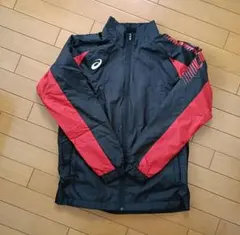 アシックス 裏トリコット ウインドブレーカー ジャケット 赤黒 Ｓ