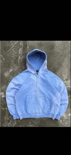 BELVET Distressed pigment zip hoodie 即完売