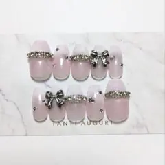 ベイビーブーマー×リボンビジューネイル 韓国