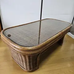 ラタン センターテーブル ガラス天板 ローテーブル 籐家具 - メルカリ