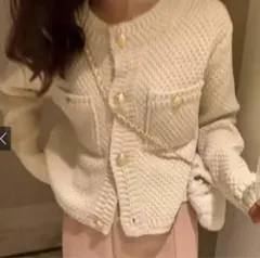 grl ゴールドボタンショート丈ニットカーディガン アイボリー