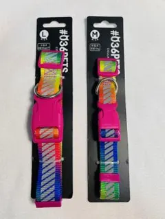 新品未使用品　中型犬・大型犬首輪2本セット　レインボー反射付き