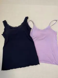 GU カップ付き（黒レース付き・ピンク無地）キャミソール　M 2枚セット