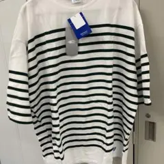 【新品未使用】ORCIVAL（オーシバル）5部袖バスクシャツ　ホワイト　グリーン