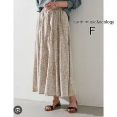 【F】総柄　花柄　気分は旅！スカート　ロングスカート　ベージュ