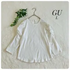 GU✨ジーユー（L）ギャザースリーブ Tシャツホワイト フリルスリーブ