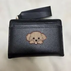 犬 モチーフ 刺繍 二つ折り財布 ブラックのサムネイル