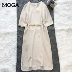 MOGA 雑誌掲載 洗える ベルト付 キーネックワンピース 白系 オケージョンのサムネイル
