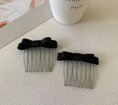 リボン付きブラックヘアピンセット 2点 ~