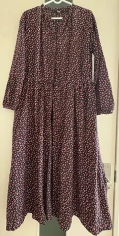 UNIQLO 花柄プリントVネックロングシャツワンピース