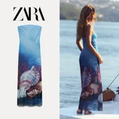 5 ZARA シェルプリントチュールワンピース S