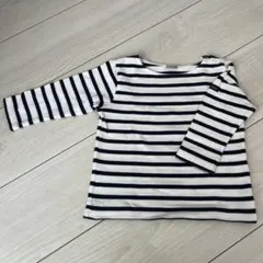 petit main 白とネイビーのストライプ Tシャツ