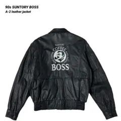 90s 初期 SUNTORY BOSS A-2 牛革 レザースタジャン 刺繍 L