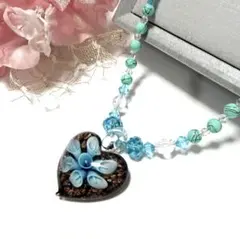 ♦️新品♦️ベネチアンガラス1584♦️ハート型ブルーショートサイズ