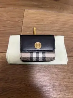 チェック柄キーケース ゴールド金具付き ミニポーチ