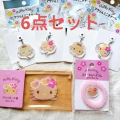 ☆新品☆　日焼けキティ　アクリルチャーム フラットポーチ スパイラルヘアゴム