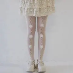 uenui ウニュイ　フラワータイツ　タイツ　ホワイト　white
