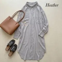 Heather 抜き襟 シアー ロングシャツ ワンピース ライトグレー Fのサムネイル