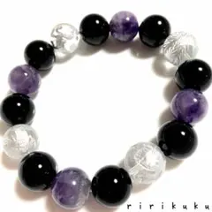 水晶 銀彫 四神 アメジスト 天然石 パワーストーン ブレスレット 数珠 お守り