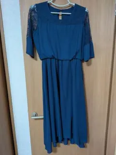 tiptop ダークブルー レース袖 パーティードレス