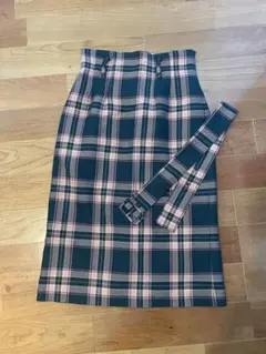 【2-3回使用】ピンク✖︎グリーンチェックスカート(膝下丈)38