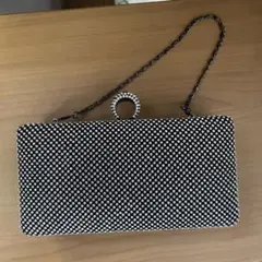 ブラック ビーズ装飾 パーティーバッグ ラウンドハンドル付き