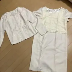 11号 ツイード オフホワイト レース付きワンピースとジャケットセット