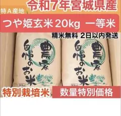 新生活応援 令和7年宮城県産ひとめぼれ玄米20kg(10kg×2)精米無料 一等