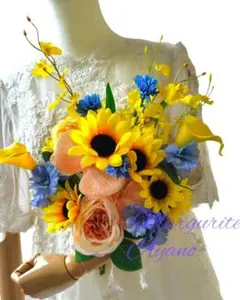 ウェディングブーケ クラッチブーケ 　和装ブーケ　造花　ひまわりブーケ