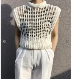 最終お値下げTANタンメッシュニットノースリーブニットトップスのサムネイル