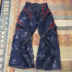 韓国系 y2kダークブルーフレアデニムパンツ