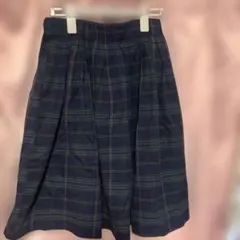 LOWRYSFARM ネイビー系チェック プリーツフレアスカート F