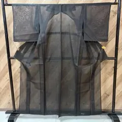 A1351 夏用着物 紗 色無地 袷着物 ブラック系 透け感のある生地のサムネイル