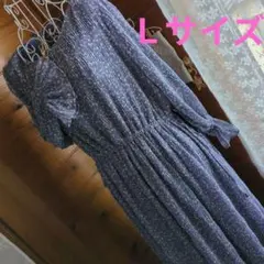 ハニーズ　ブルー系小花柄ロングワンピース　L