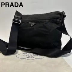 t39【美品】プラダ　三角ロゴ　ナイロン　レザー　ブラック　ショルダーバッグ
