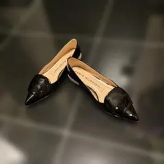 FABIO RUSCONI エナメル ポインテッドトゥ フラットシューズ38