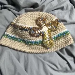 十字架　クラッシャーハット ビーニー　手編み