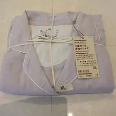 新品無印良品 二重ガーゼ長袖パジャマ XL ラベンダーストライプ　レディースのサムネイル