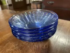 ブルー ガラス食器 小皿 取り皿 ５枚セット ② アンティーク 昭和レトロ