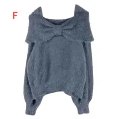 美品　グレー　Fサイズ オフショルダーリボン付きグレーセーター