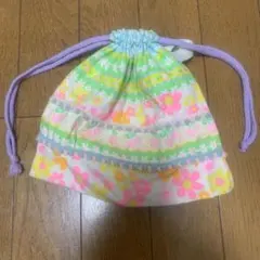 【新品未使用】ネオン花柄給食袋　ネオンカラー　レトロ