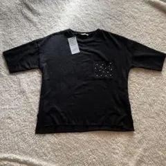 ZARA Trafaluc（ザラ・トラファルック）　五分袖　黒ニット　パール　S