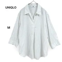 UNIQLOユニクロレーヨンブラウス七分袖ストライプとろみシャツオフィスM
