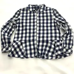 コムサイズムネイビーとホワイトのチェック長袖シャツ 100cm女の子　ブラウス