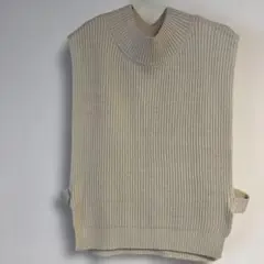 アイボリー リブ編み ニットベスト M