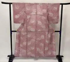 【新品・最高級夏着物】超希少袖丈56.8cm 小千谷縮風 夏菊 桃色ヴィンテージのサムネイル