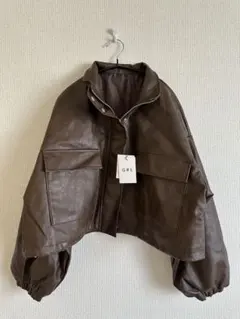 GRL 襟2way ブラウン レザーショートジャケット