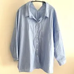 Bershka 青　ストライプ　シャツ　カーディガン